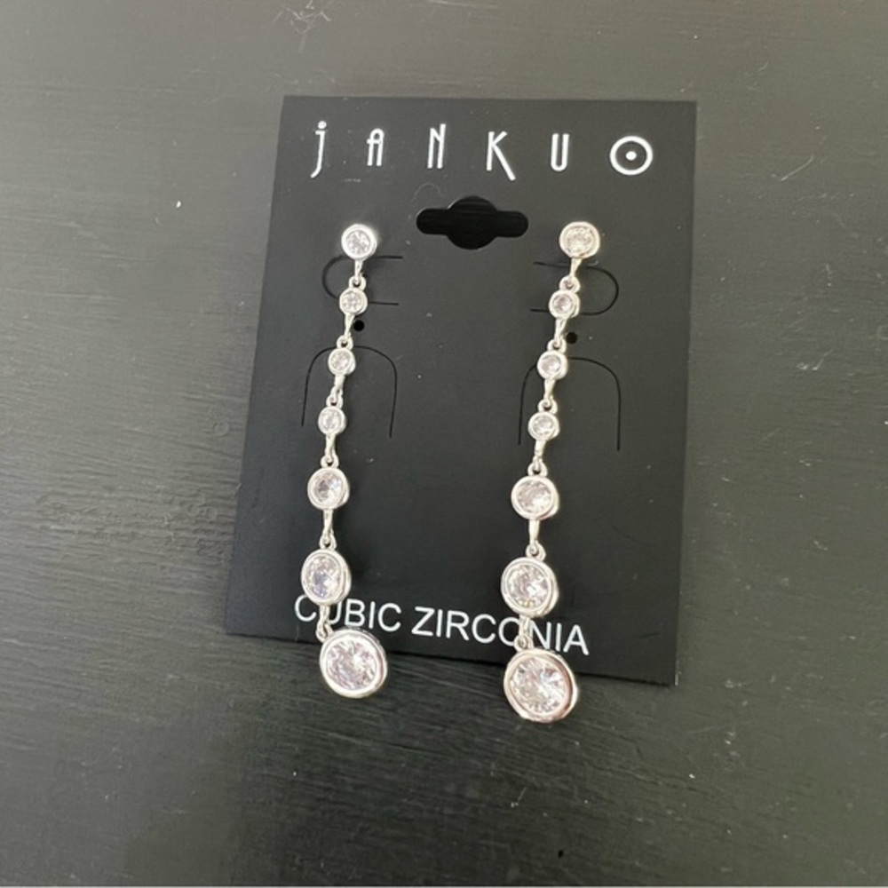 Jankuo Silver Cubic Zirconia Circle drop earrings NWT